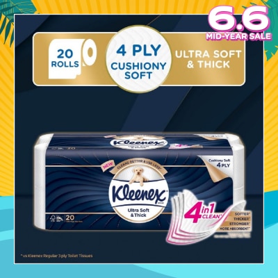 KLEENEX KLEENEX Ultra Soft & Thick Cushion Soft 4ply Toilet Roll Bathroom Tissue 20s