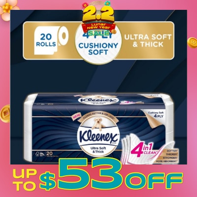 KLEENEX KLEENEX Ultra Soft & Thick Cushion Soft 4ply Toilet Roll Bathroom Tissue 20s