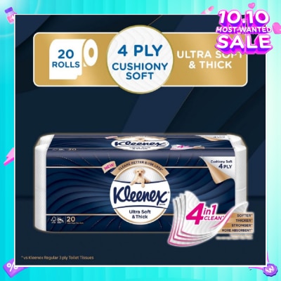 KLEENEX KLEENEX Ultra Soft & Thick Cushion Soft 4ply Toilet Roll Bathroom Tissue 20s