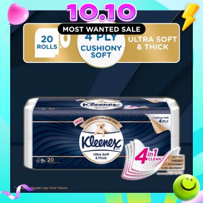 KLEENEX KLEENEX Ultra Soft & Thick Cushion Soft 4ply Toilet Roll Bathroom Tissue 20s image
