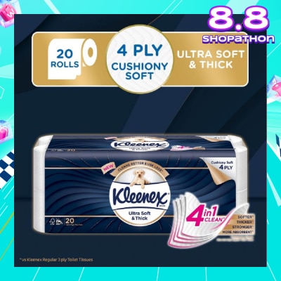 KLEENEX KLEENEX Ultra Soft & Thick Cushion Soft 4ply Toilet Roll Bathroom Tissue 20s