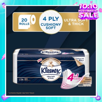 KLEENEX KLEENEX Ultra Soft & Thick Cushion Soft 4ply Toilet Roll Bathroom Tissue 20s