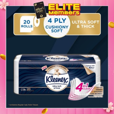 KLEENEX KLEENEX Ultra Soft & Thick Cushion Soft 4ply Toilet Roll Bathroom Tissue 20s