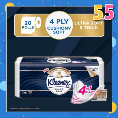 KLEENEX KLEENEX Ultra Soft & Thick Cushion Soft 4ply Toilet Roll Bathroom Tissue 20s