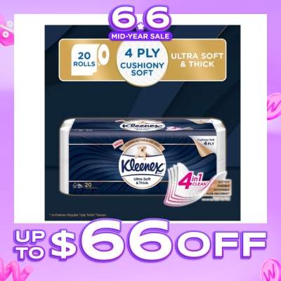 KLEENEX - KLEENEX Ultra Soft & Thick Cushion Soft 4ply Toilet Roll Bathroom Tissue 20s