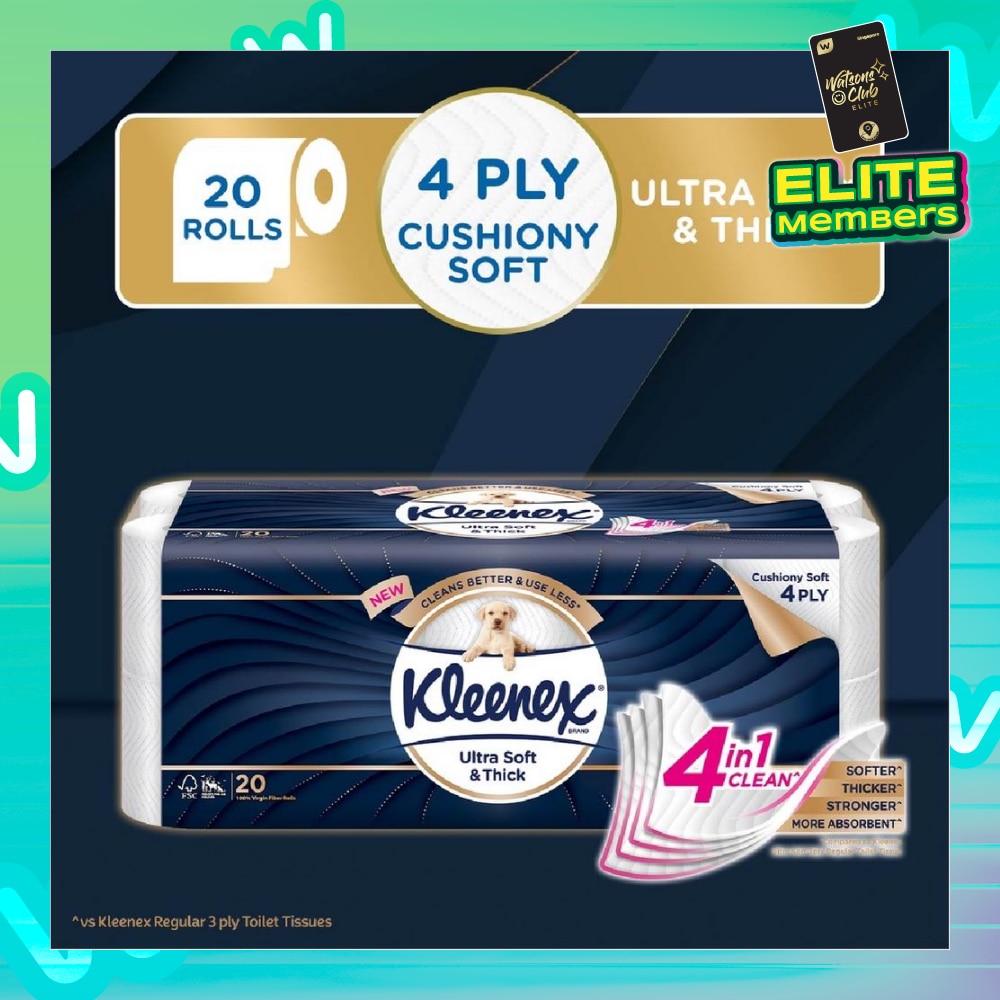 KLEENEX Ultra Soft & Thick Cushion Soft 4ply Toilet Roll Bathroom Tissue 20s<BR>