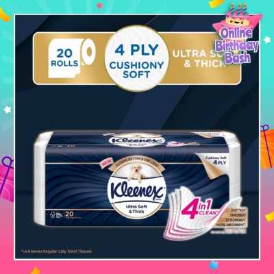 KLEENEX KLEENEX Ultra Soft & Thick Cushion Soft 4ply Toilet Roll Bathroom Tissue 20s