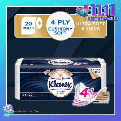 KLEENEX KLEENEX Ultra Soft & Thick Cushion Soft 4ply Toilet Roll Bathroom Tissue 20s