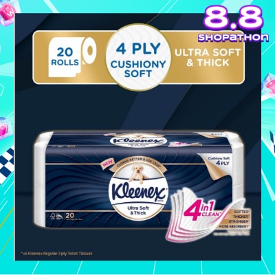 KLEENEX KLEENEX Ultra Soft & Thick Cushion Soft 4ply Toilet Roll Bathroom Tissue 20s