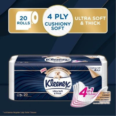 KLEENEX KLEENEX Ultra Soft & Thick Cushion Soft 4ply Toilet Roll Bathroom Tissue 20s