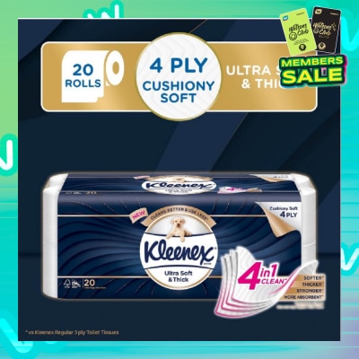 KLEENEX KLEENEX Ultra Soft & Thick Cushion Soft 4ply Toilet Roll Bathroom Tissue 20s