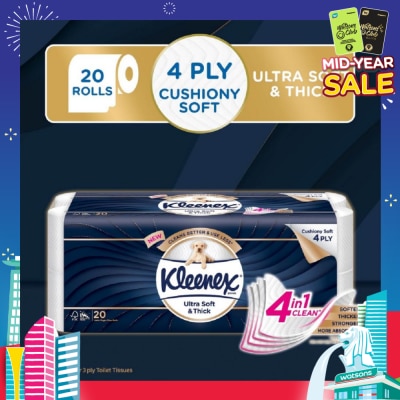 KLEENEX KLEENEX Ultra Soft & Thick Cushion Soft 4ply Toilet Roll Bathroom Tissue 20s