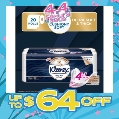 KLEENEX - KLEENEX Ultra Soft & Thick Cushion Soft 4ply Toilet Roll Bathroom Tissue 20s