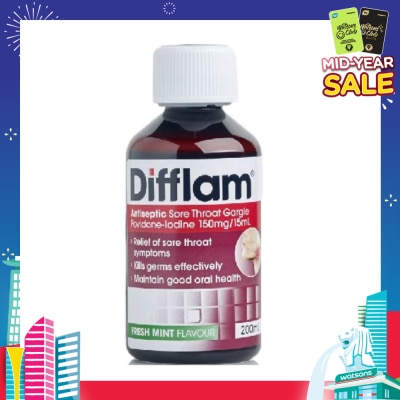 DIFFLAM Antiseptic Sore Throat Gargle (Relief Sore Throat Symptoms + Maintain Good Oral Health) 200ml