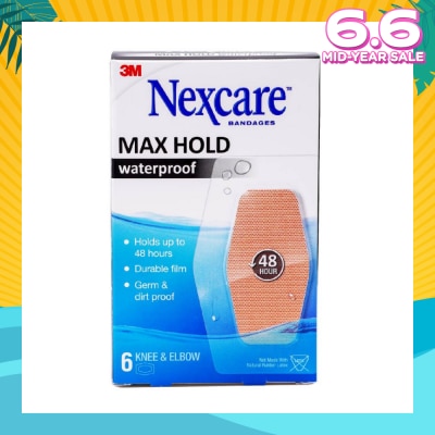 NEXCARE™ Max Hold Bandage Plaster For Knee & Elbow Waterproof (Holds Up to 48hr + Germ & Dirt Proof) 6s