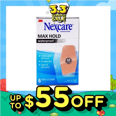 NEXCARE™ Max Hold Bandage Plaster For Knee & Elbow Waterproof (Holds Up to 48hr + Germ & Dirt Proof) 6s