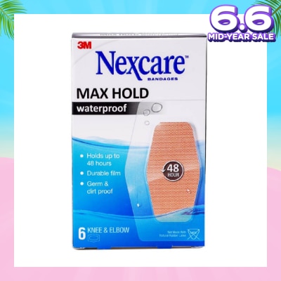 NEXCARE™ Max Hold Bandage Plaster For Knee & Elbow Waterproof (Holds Up to 48hr + Germ & Dirt Proof) 6s