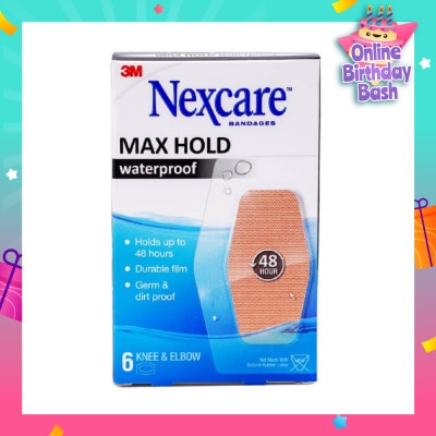 NEXCARE™ Max Hold Bandage Plaster For Knee & Elbow Waterproof (Holds Up to 48hr + Germ & Dirt Proof) 6s