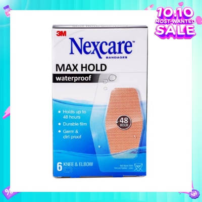 NEXCARE™ Max Hold Bandage Plaster For Knee & Elbow Waterproof (Holds Up to 48hr + Germ & Dirt Proof) 6s