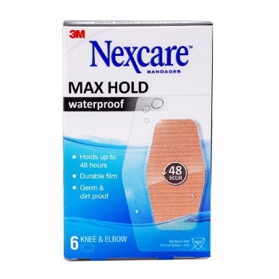 NEXCARE™ Max Hold Bandage Plaster For Knee & Elbow Waterproof (Holds Up to 48hr + Germ & Dirt Proof) 6s