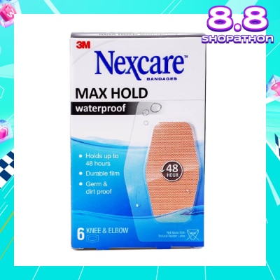 NEXCARE™ Max Hold Bandage Plaster For Knee & Elbow Waterproof (Holds Up to 48hr + Germ & Dirt Proof) 6s