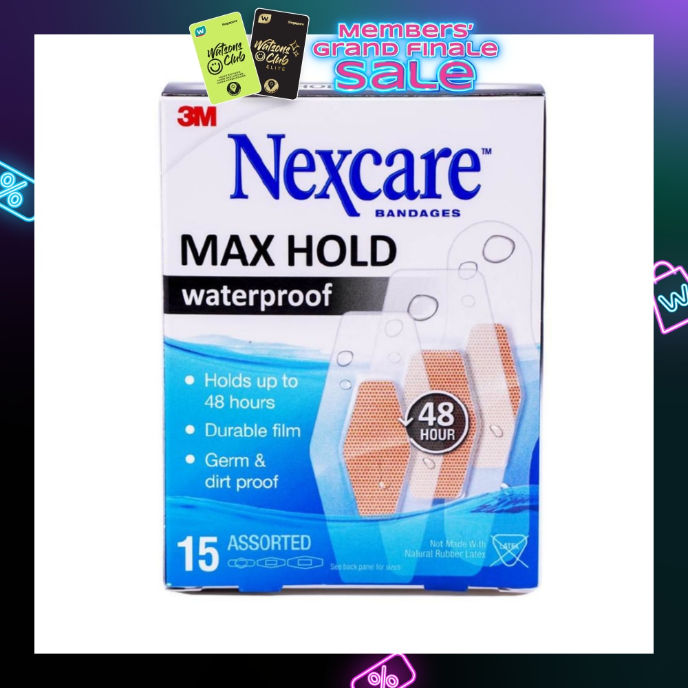 Max Hold Bandage Plaster Waterproof Assorted (Holds Up to 48hr + Seals Out Water, Dirt & Germ) 15s