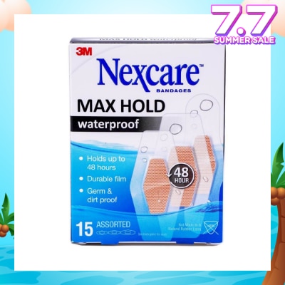 NEXCARE™ Max Hold Bandage Plaster Waterproof Assorted (Holds Up to 48hr + Seals Out Water, Dirt & Germ) 15s