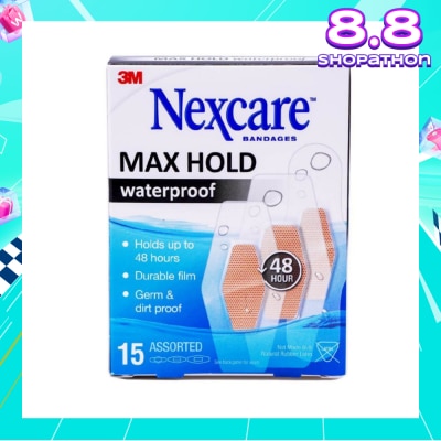 NEXCARE™ Max Hold Bandage Plaster Waterproof Assorted (Holds Up to 48hr + Seals Out Water, Dirt & Germ) 15s