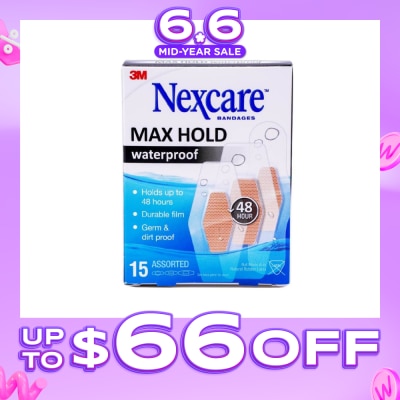 NEXCARE™ - Max Hold Bandage Plaster Waterproof Assorted (Holds Up to 48hr + Seals Out Water, Dirt & Germ) 15s