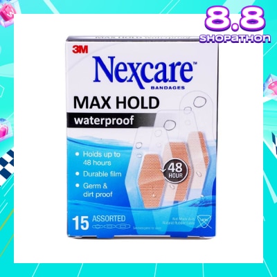 NEXCARE™ Max Hold Bandage Plaster Waterproof Assorted (Holds Up to 48hr + Seals Out Water, Dirt & Germ) 15s