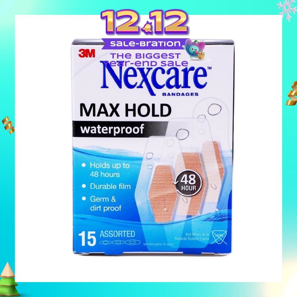 Max Hold Bandage Plaster Waterproof Assorted (Holds Up to 48hr + Seals Out Water, Dirt & Germ) 15s
