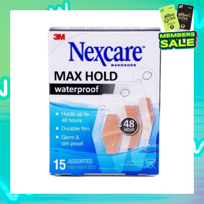 NEXCARE™ Max Hold Bandage Plaster Waterproof Assorted (Holds Up to 48hr + Seals Out Water, Dirt & Germ) 15s