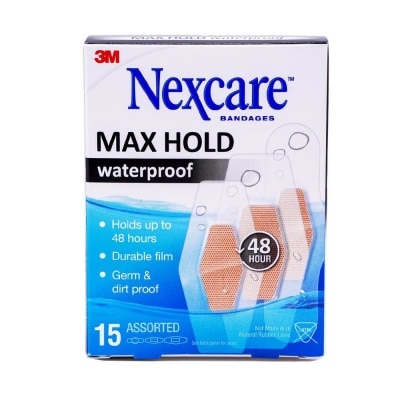 NEXCARE™ Max Hold Bandage Plaster Waterproof Assorted (Holds Up to 48hr + Seals Out Water, Dirt & Germ) 15s