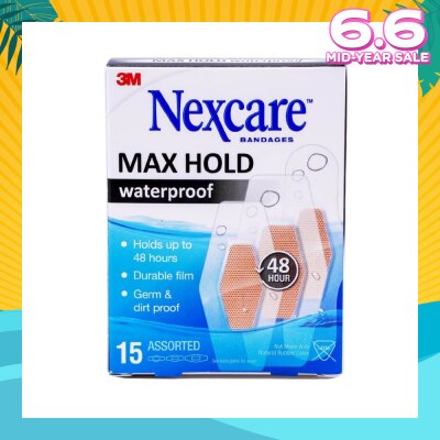 NEXCARE™ Max Hold Bandage Plaster Waterproof Assorted (Holds Up to 48hr + Seals Out Water, Dirt & Germ) 15s