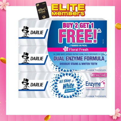 DARLIE All Shiny White Supreme Dual Enzyme Formula Toothpaste Floral Fresh 120g x 3s