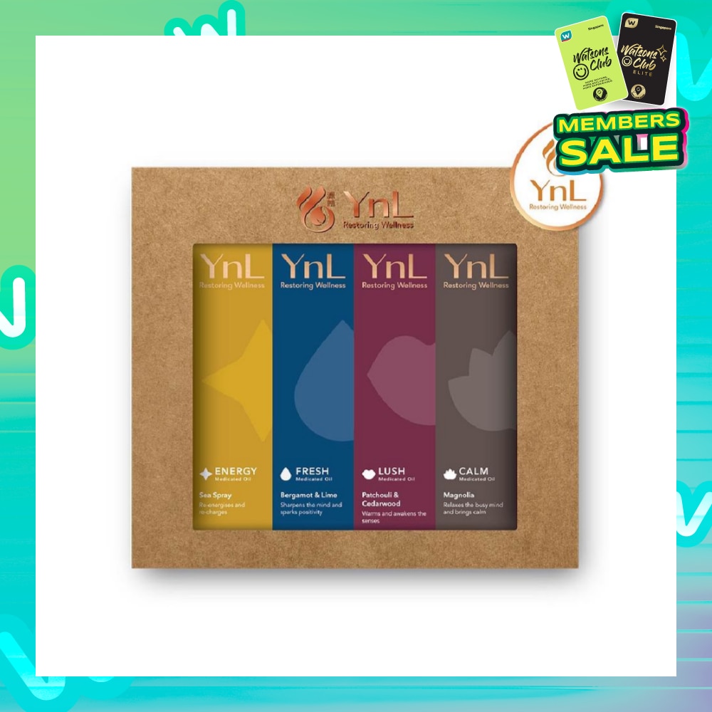 YnL Aromatherapy Medicated Oil 10ml Gift Packset (Energy: Sea Spray + Fresh: Bergamot & Lime + Lush: Patchouli & Cedarwood + Calm: Magnolia)