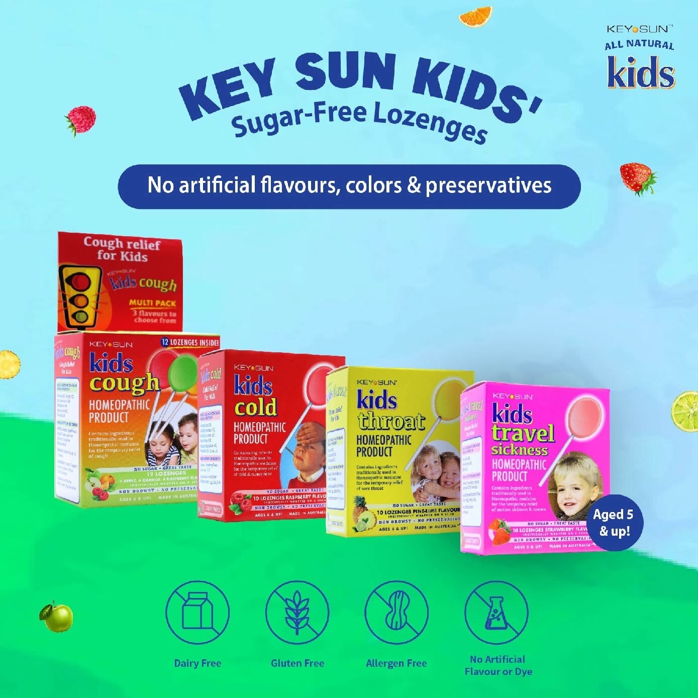 All Kids Natural Lozenges for Kids Raspberry (Individually Packed + For Temporary Relief of Cold & Runny Nose + Suitable for Age 5 & Up) 10s