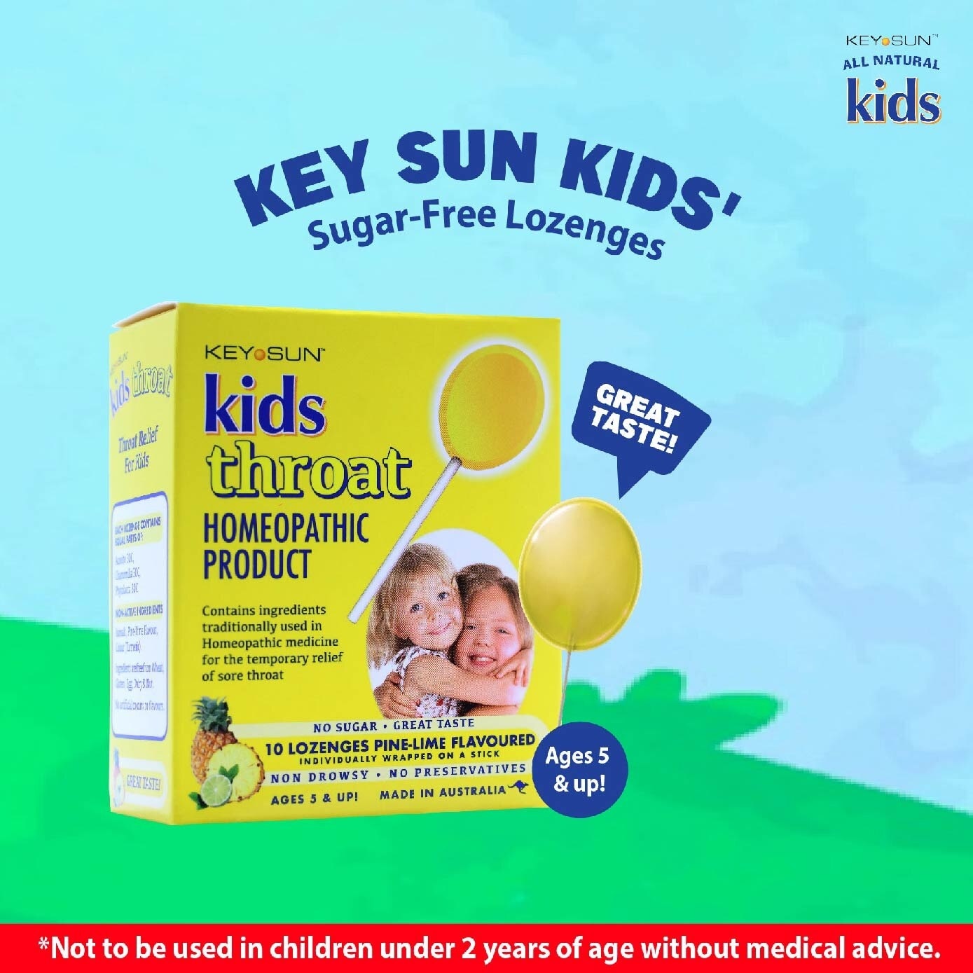 All Natural Kids Lozenges for Kids Pine-Lime (Individually Packed + For Temporary Relief of Cold & Runny Nose + Suitable for Age 5 & Up) 10s