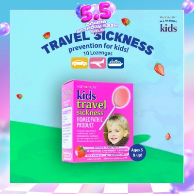 KEY SUN - All Natural Kids Lozenges for Kids Strawberry (Individually Packed + For Temporary Relief of Motion Sickness & Nausea + Suitable for Age 5 & Up) 10s