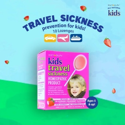 KEY SUN All Natural Kids Lozenges for Kids Strawberry (Individually Packed + For Temporary Relief of Motion Sickness & Nausea + Suitable for Age 5 & Up) 10s