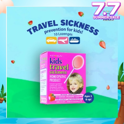KEY SUN All Natural Kids Lozenges for Kids Strawberry (Individually Packed + For Temporary Relief of Motion Sickness & Nausea + Suitable for Age 5 & Up) 10s