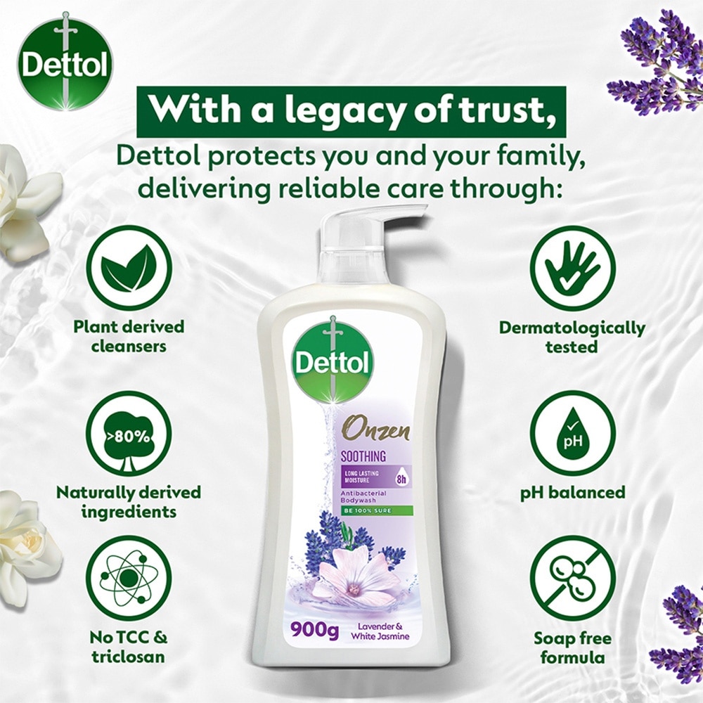 Onzen Soothing Body Wash Lavender & White Jasmine (99.9% Germ Protection + Healthy & Glowing Skin) 900g