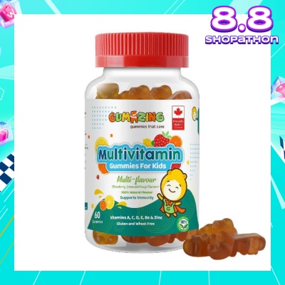 GUMAZING Kids Daily Multivitamin Gummy 30 Day Supply (Vitamins A, C, D, E, Bs + Zinc for Immune Support) 60s