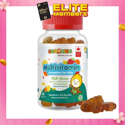 GUMAZING Kids Daily Multivitamin Gummy 30 Day Supply (Vitamins A, C, D, E, Bs + Zinc for Immune Support) 60s