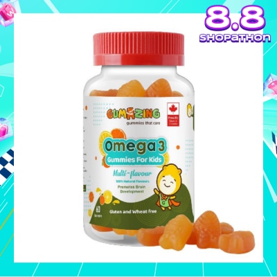 GUMAZING Kids Daily Gummy Vitamins Omega 3 Fish Oil 30 Day Supply (with EPA & DHA for Nutritional Brain Support) 60s