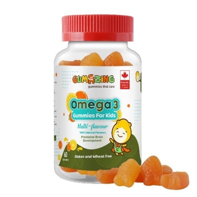 GUMAZING Kids Daily Gummy Vitamins Omega 3 Fish Oil 30 Day Supply (with EPA & DHA for Nutritional Brain Support) 60s