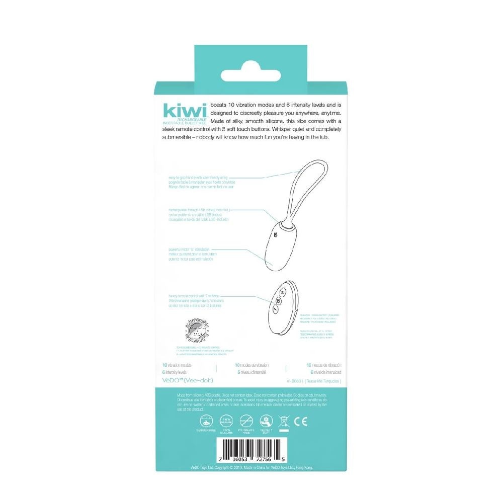 Kiwi Tease Me Turquoise Rechargeable Insertable Bullet Vibe With Multi Vibrating Modes (With Remote Control Included) 1s