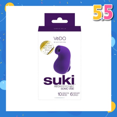 VEDO Suki Rechargeable Silicone Sonic Vibe With Multi Vibrating Modes (Deep Purple) (Clitoral Stimulator) 1s