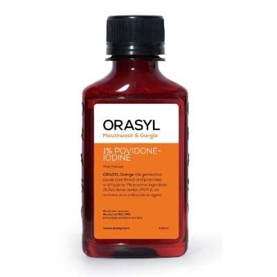 ORASYL Mouthwash & Gargle Orange 1% Povidone-Iodine Mint Flavor 100ml