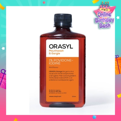 ORASYL Mouthwash & Gargle Orange 1% Povidone-Iodine Mint Flavor 250ml